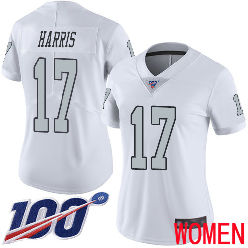 Oakland Raiders Limited White Women Dwayne Harris Jersey NFL Football #17 100th Season Rush Vapor Jersey